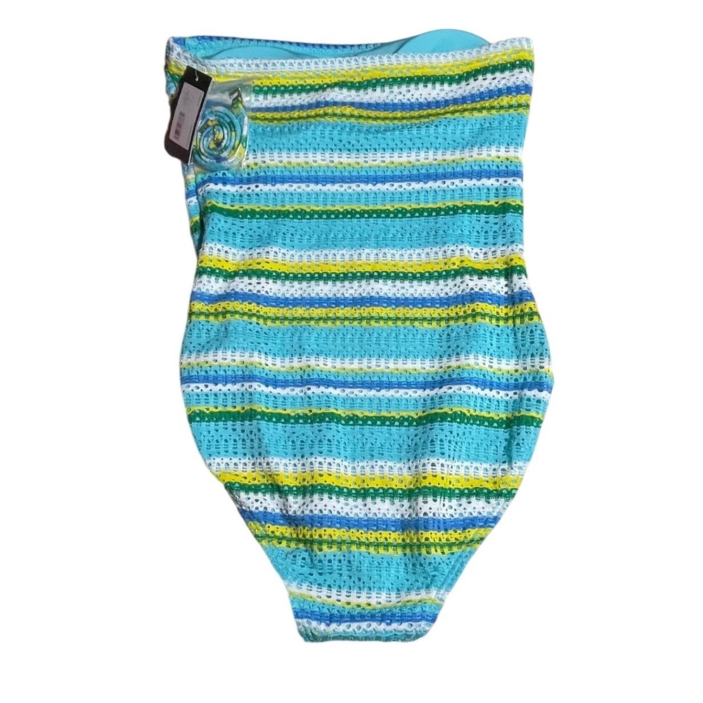 Kate Spade Riviera Blue Striped Crochet Bandeau One Piece Swimsuit Small NWT - Picture 2 of 5